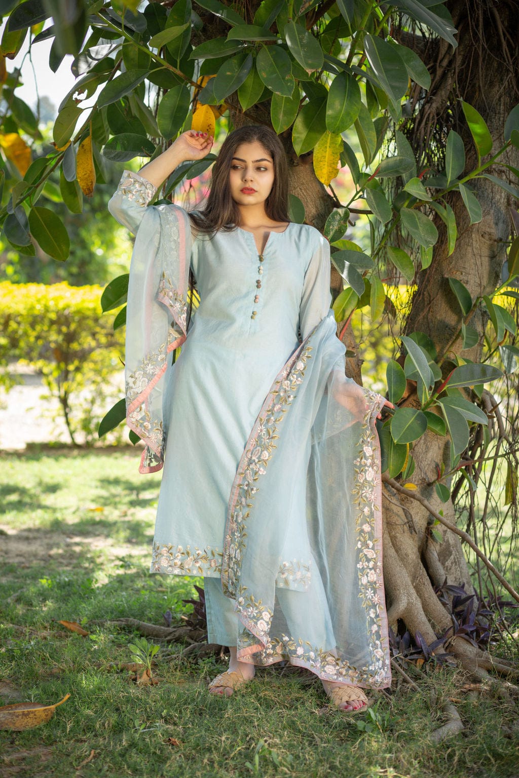 Powder Blue outfit with organza embroidered dupatta