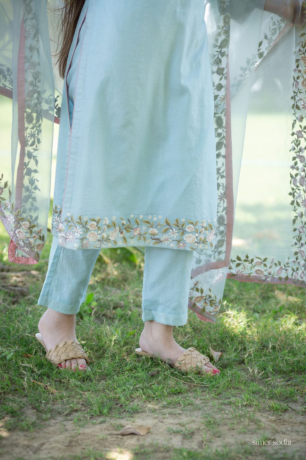 Powder Blue outfit with organza embroidered dupatta