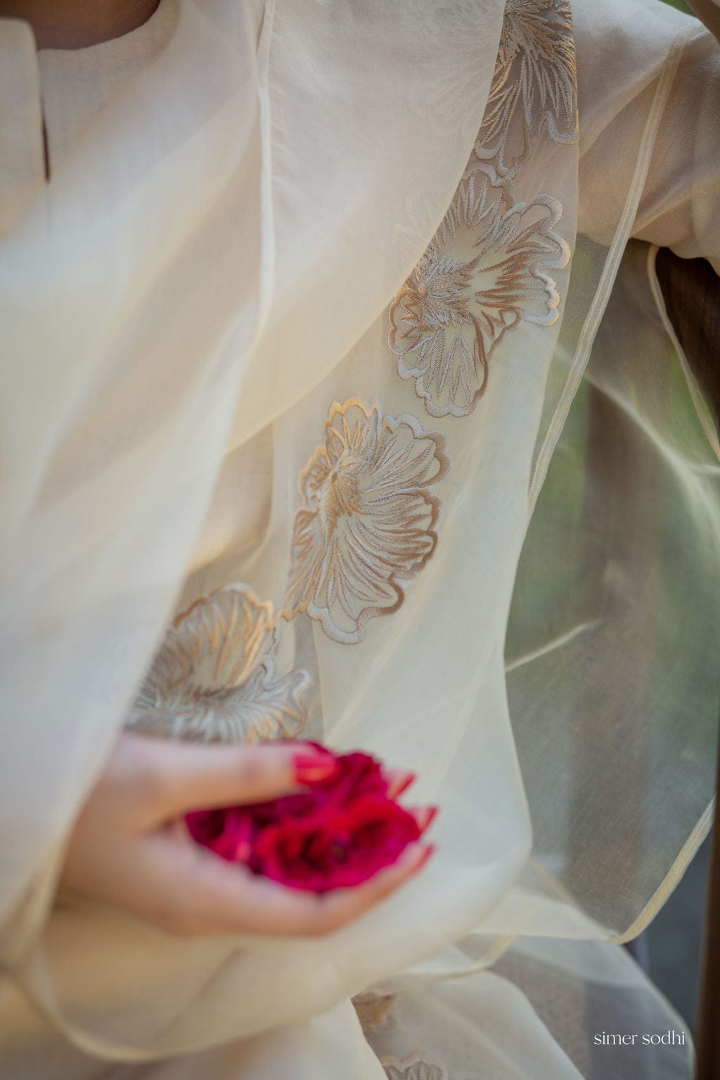 Cream Suit Organza embroidered hem