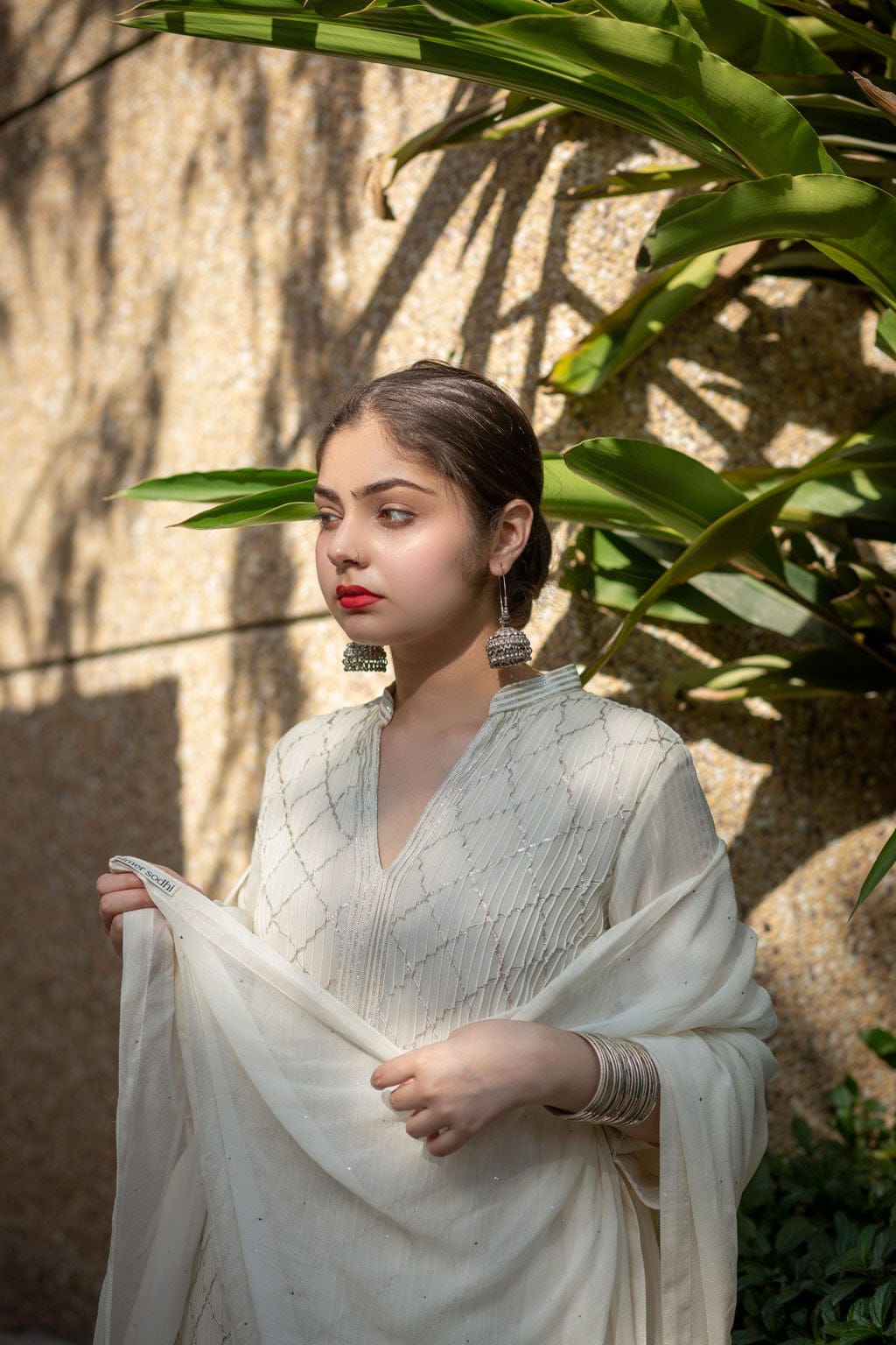 Cream Outfit with Silver Gota