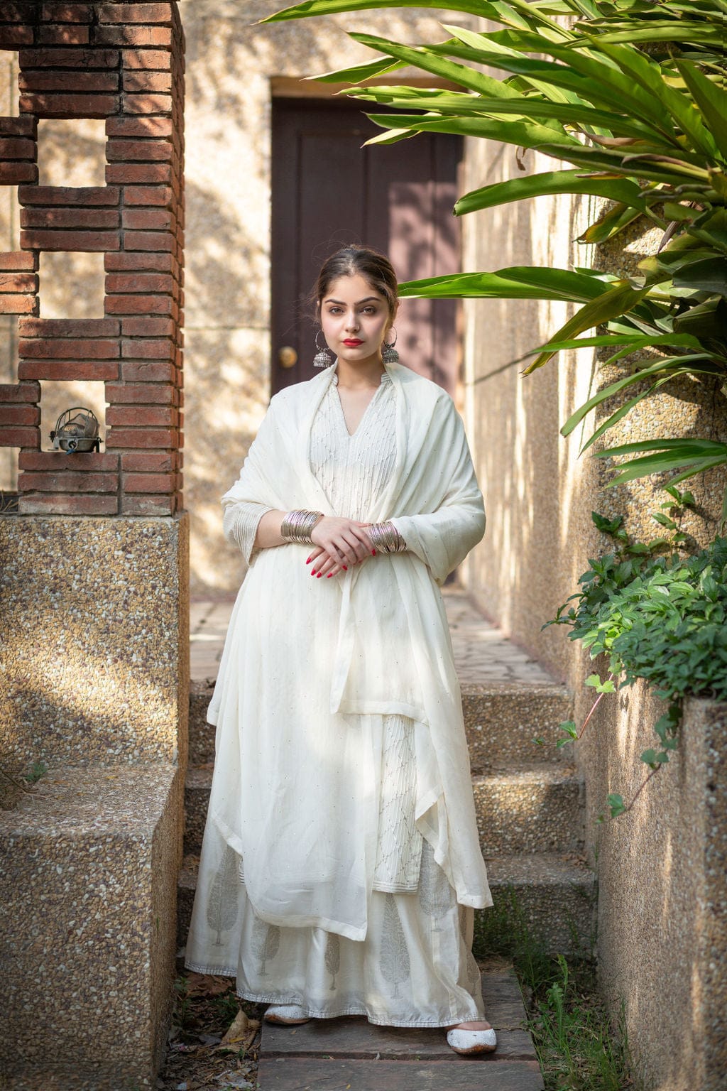 Cream Outfit with Silver Gota
