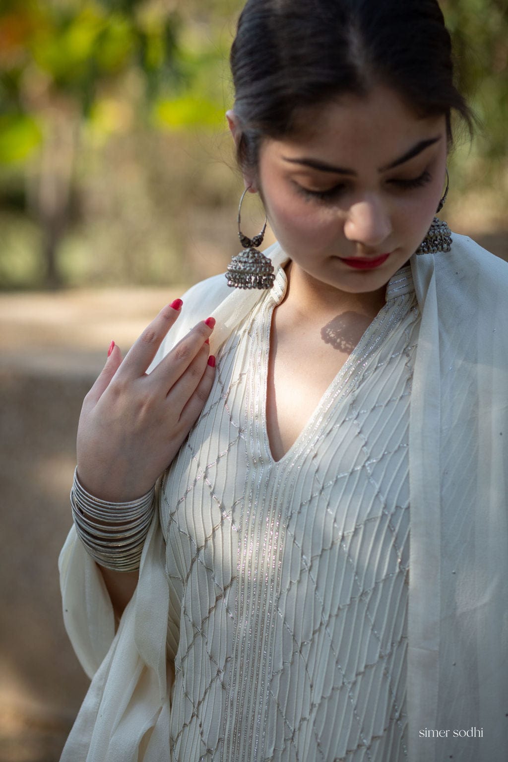 Cream Outfit with Silver Gota