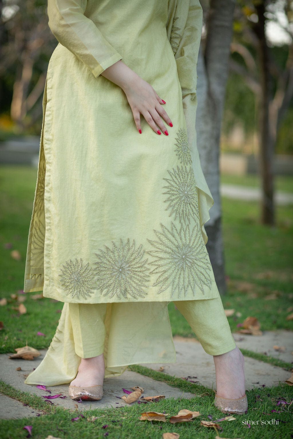 Pastel Green Floral Embroidery Outfit