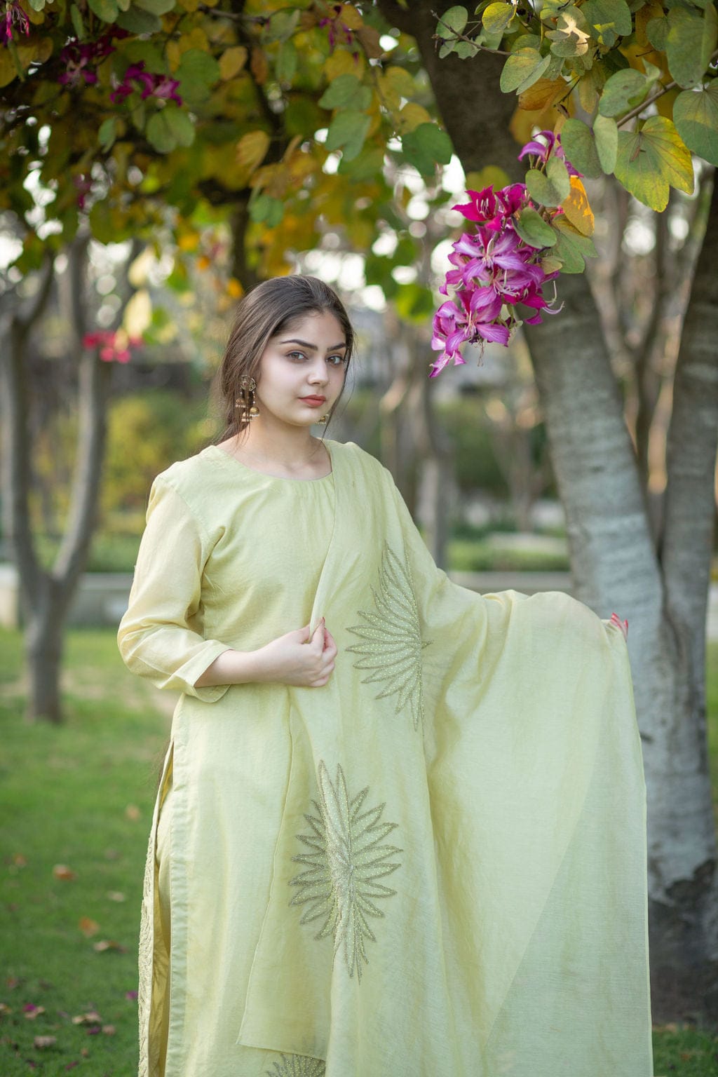 Pastel Green Floral Embroidery Outfit