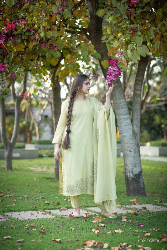 Pastel Green Floral Embroidery Outfit