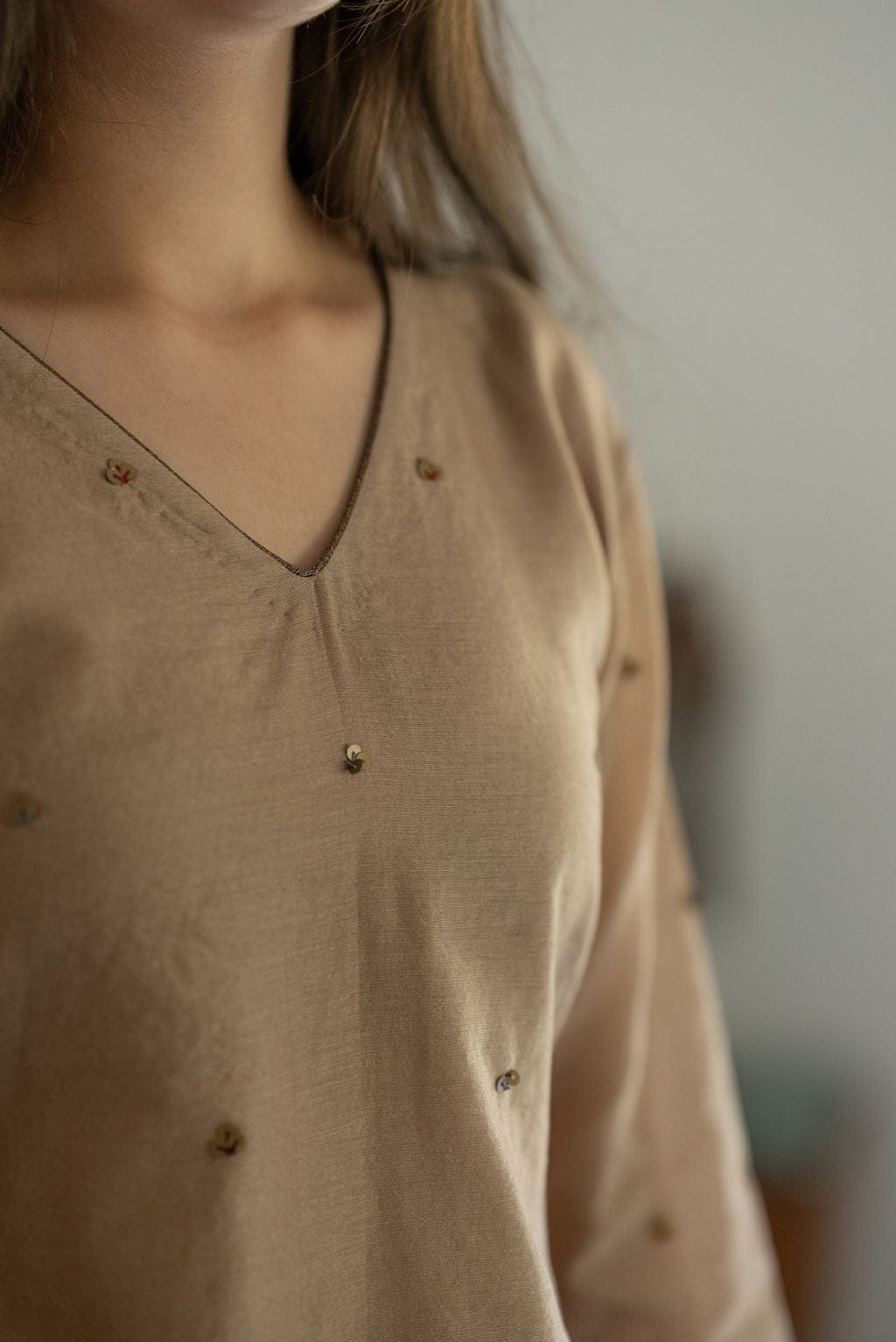 Beige Sequins Embroidery Outfit