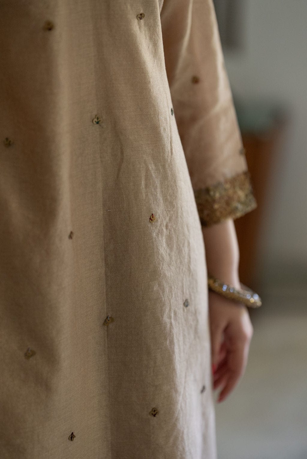 Beige Sequins Embroidery Outfit